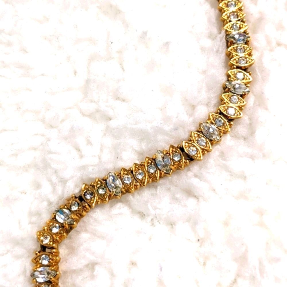 Vintage 1990's Goldtone Marquee & Round Cut Cubic Zirconia Bracelet - Picture 5 of 15